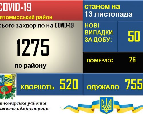 Ситуація з COVID-19 у Житомирському районі станом на 13.11.2020