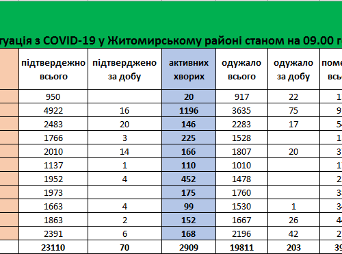 За минулу добу у Житомирському районі зафіксовано 8 летальних випадків від COVID-19