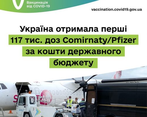 Україна отримала перші 117 тис. доз Comirnaty / Pfizer за кошти державного бюджету