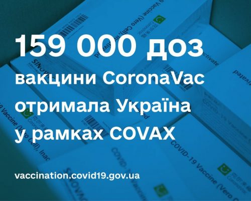 Україна отримала 159 000 доз вакцини CoronaVac